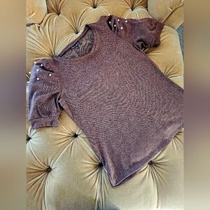 Pearl Embellished Sleeves Soft Knit Top